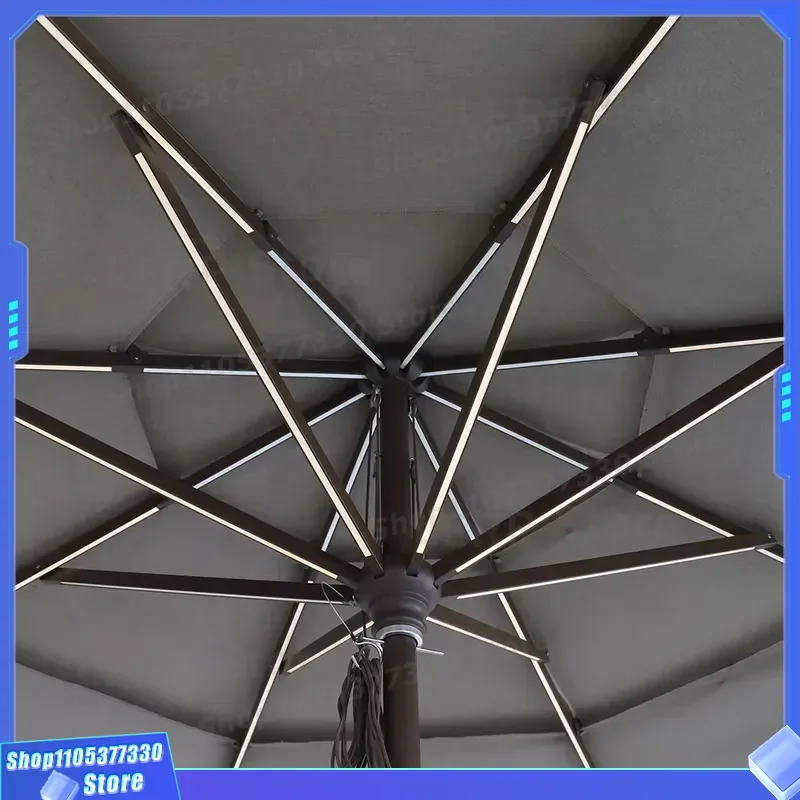 High-end Custom Hotel Garden Patio Large Garden Sunshade Crank Outdoor Umbrella Three Triple Layer with LED Light