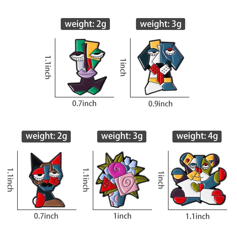 Picasso Modern Style Enamel Pins Cat Dog Oil Painting Portraits Brooches Lapel Badges Cartoon Art Jewelry Gift for Kids Friends