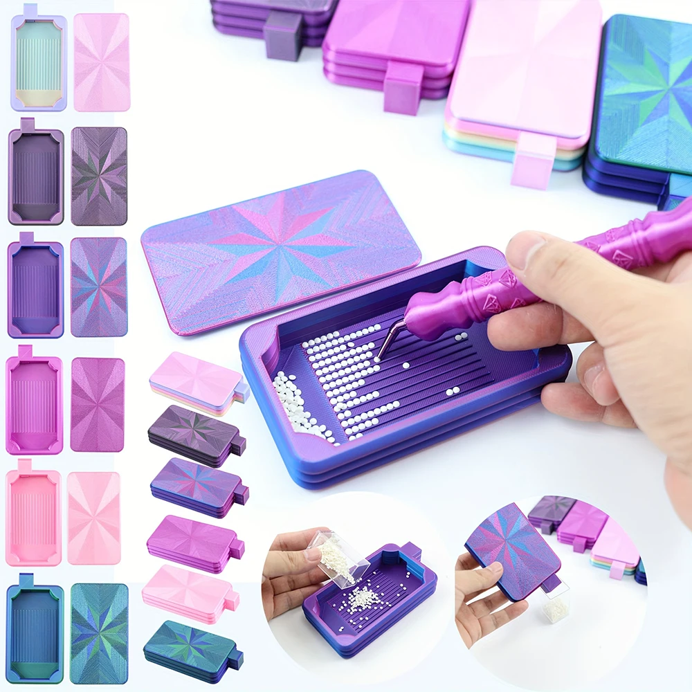 Gradient Color Diamond Art Tray With Lid, Diamond Painting Storage Box, DIY Crafts Tools Accessories