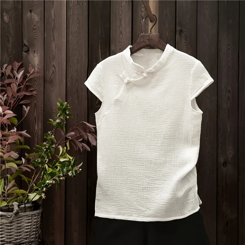 Women 2026 Chinese Style Vintage Cotton Linen Blouses Elegant &curve casual Basic Blusas Feminina tops camisas blusa feminina