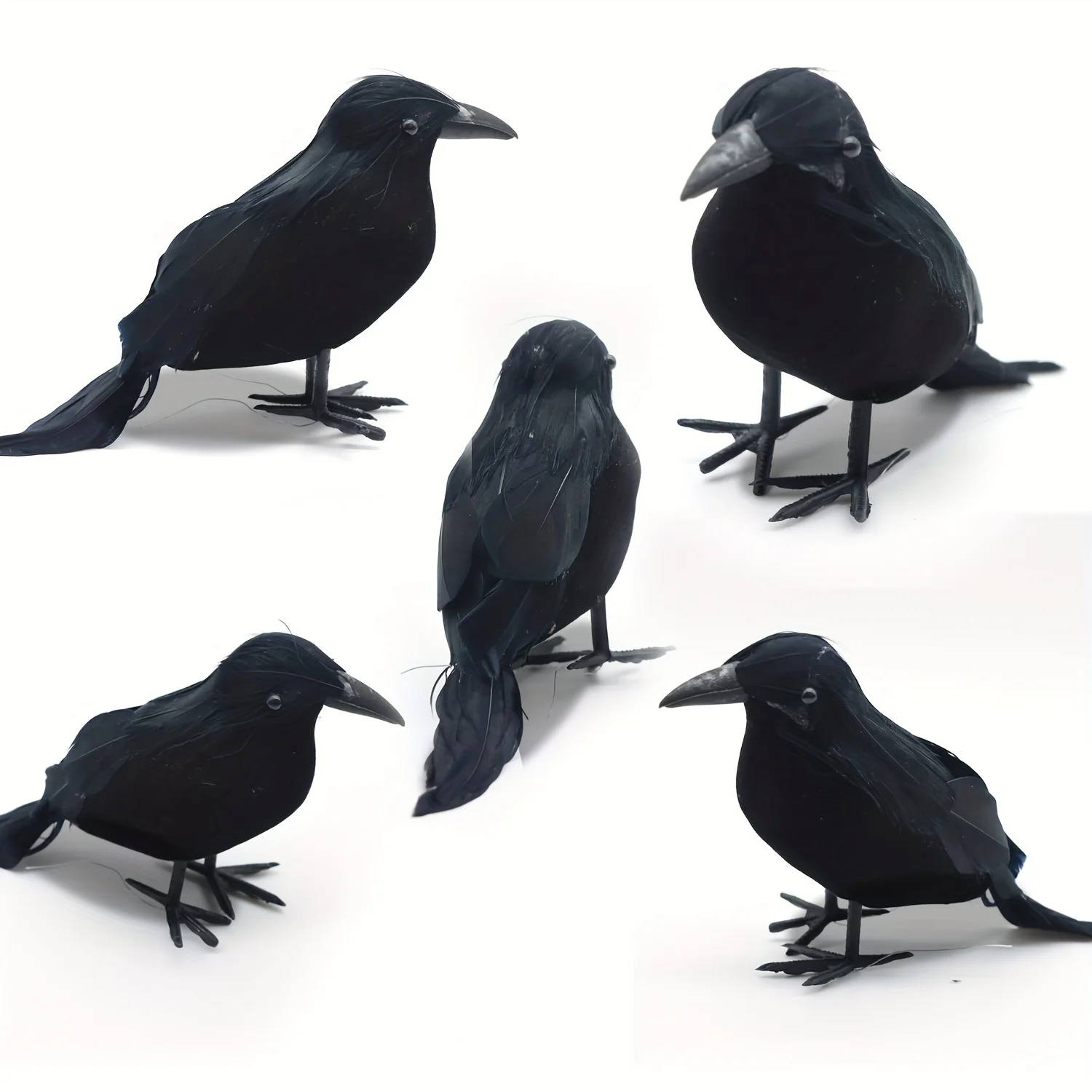 5pcs Ultra-Realistic Crows Decor Set lifelike Handmade Ravens with Feathers Spooky Halloween Decorations for Party Atmosphere