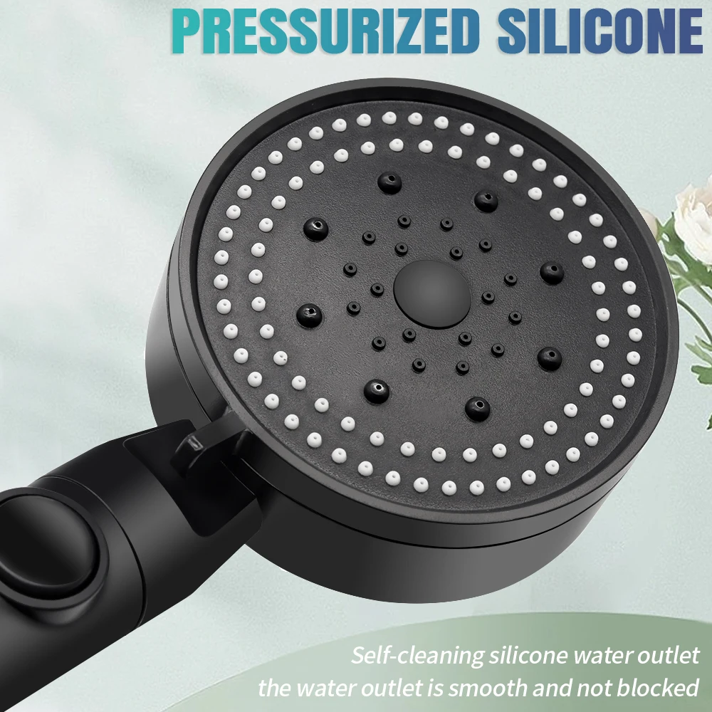 5 Mode Adjustable Shower Head High Pressure One-Key Stop Showerheads Hose Holder Water Saving Spray Nozzle Bathroom Accessories