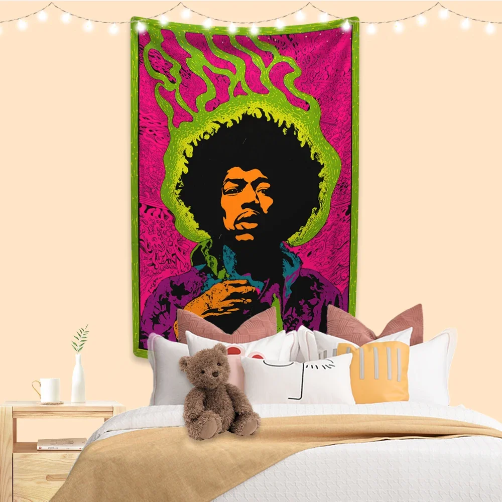 Rock Music Legends Tapestry Jimi Hendrixs Vintage Flag Wall Hanging Carpets 4 Holes Bedroom or Home Decor Concert Background