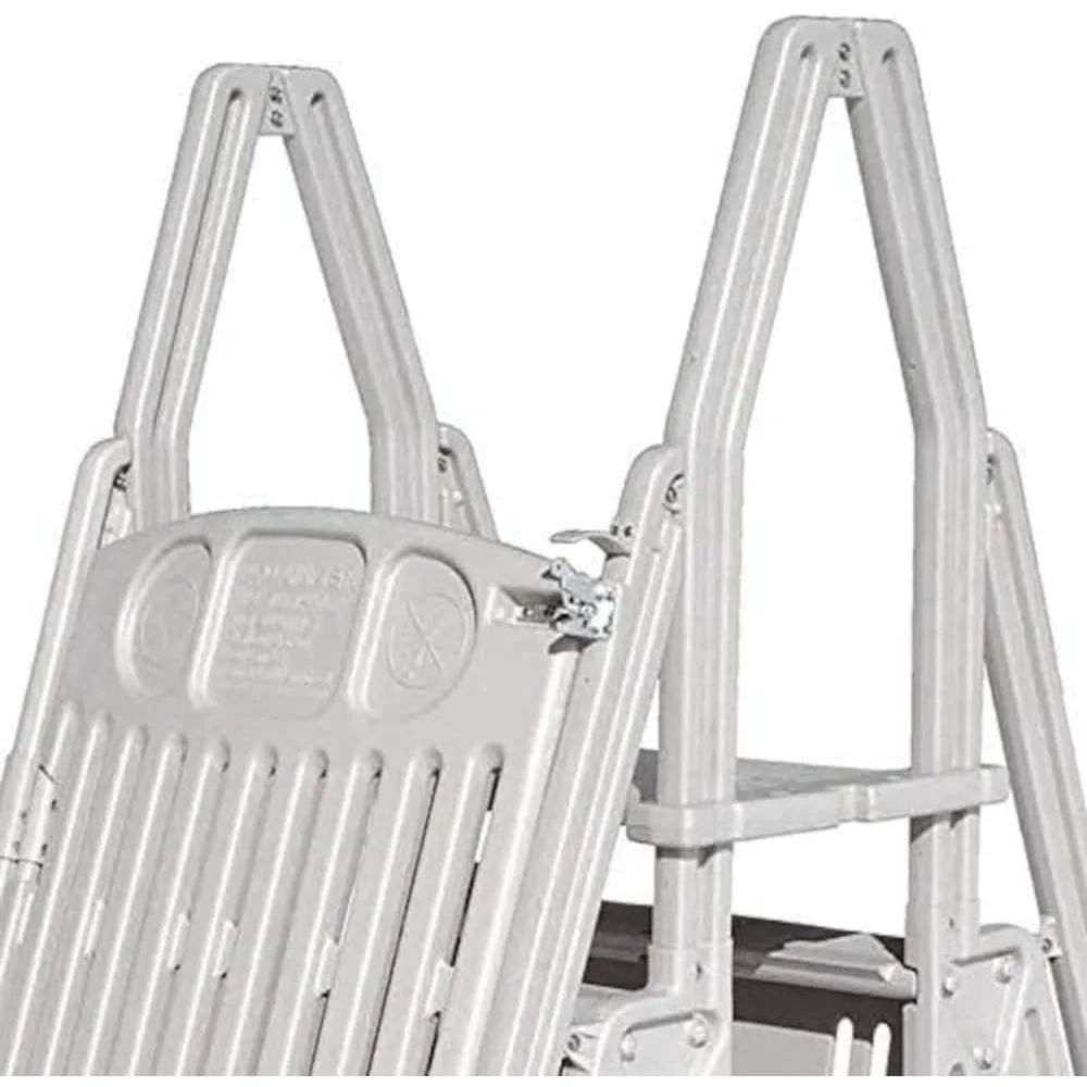 GE Deluxe Adjustable A Frame Above Ground Pool Ladder w/Gate, White