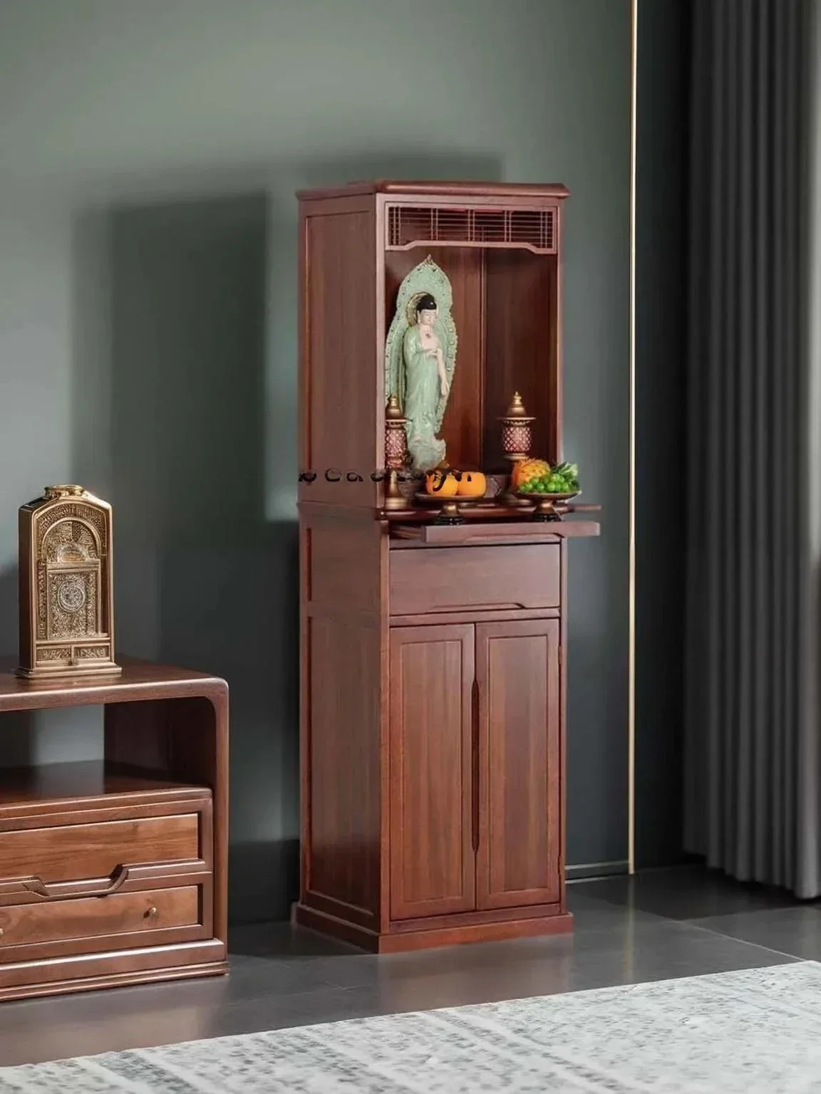 YH New Chinese vertical cabinet Solid wood Buddhist cabinet Shrine offering table Shrine household Buddhist cabinet