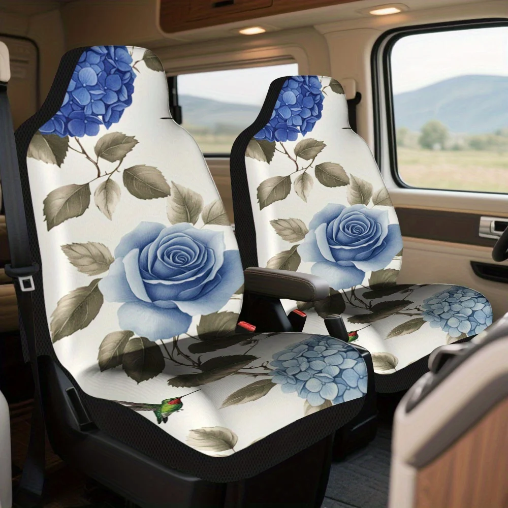 2pcs Spring Flowers And Hummingbirds Print Car Seat Covers – Front Seat Protectors For Cars, SUVs & Sedans, Durable, Easy To In