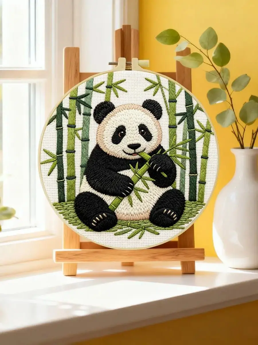 1 Stück 20X20CM/15X15CM 7,87/6,3 Zoll Tier - Panda Stickerei Starter-Kit DIY-Kit DIY-Stickerei-Set Handarbeiten Heimdekoration – Detail 6