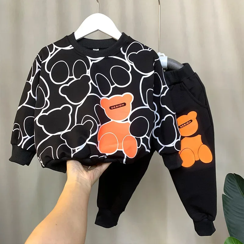 Autumn Baby Boy Clothes Children Cartoon Bear Sweater Pullover Top and Pant 2 Pieces Set Kid Girl Outfit Long Sleeve Tracksuit