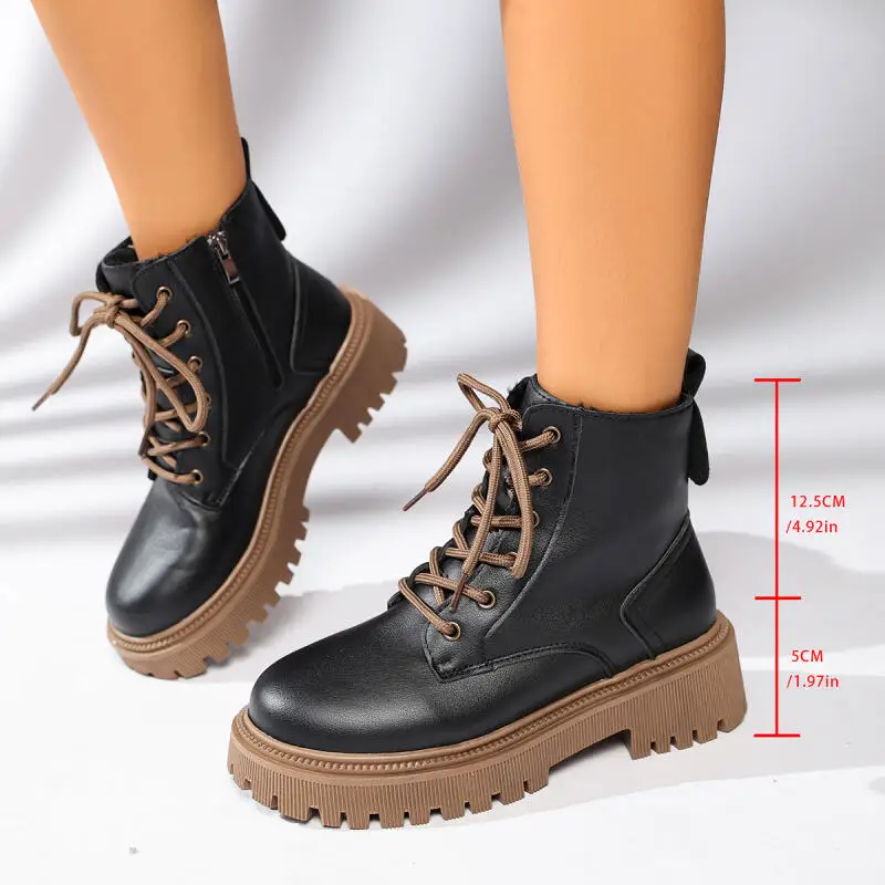 Women Non Slip Thick Bottom Motorcycle Boots Winter 2026 Warm Plush Platform Ankle Boots Plus Size Women Black Short Booties
