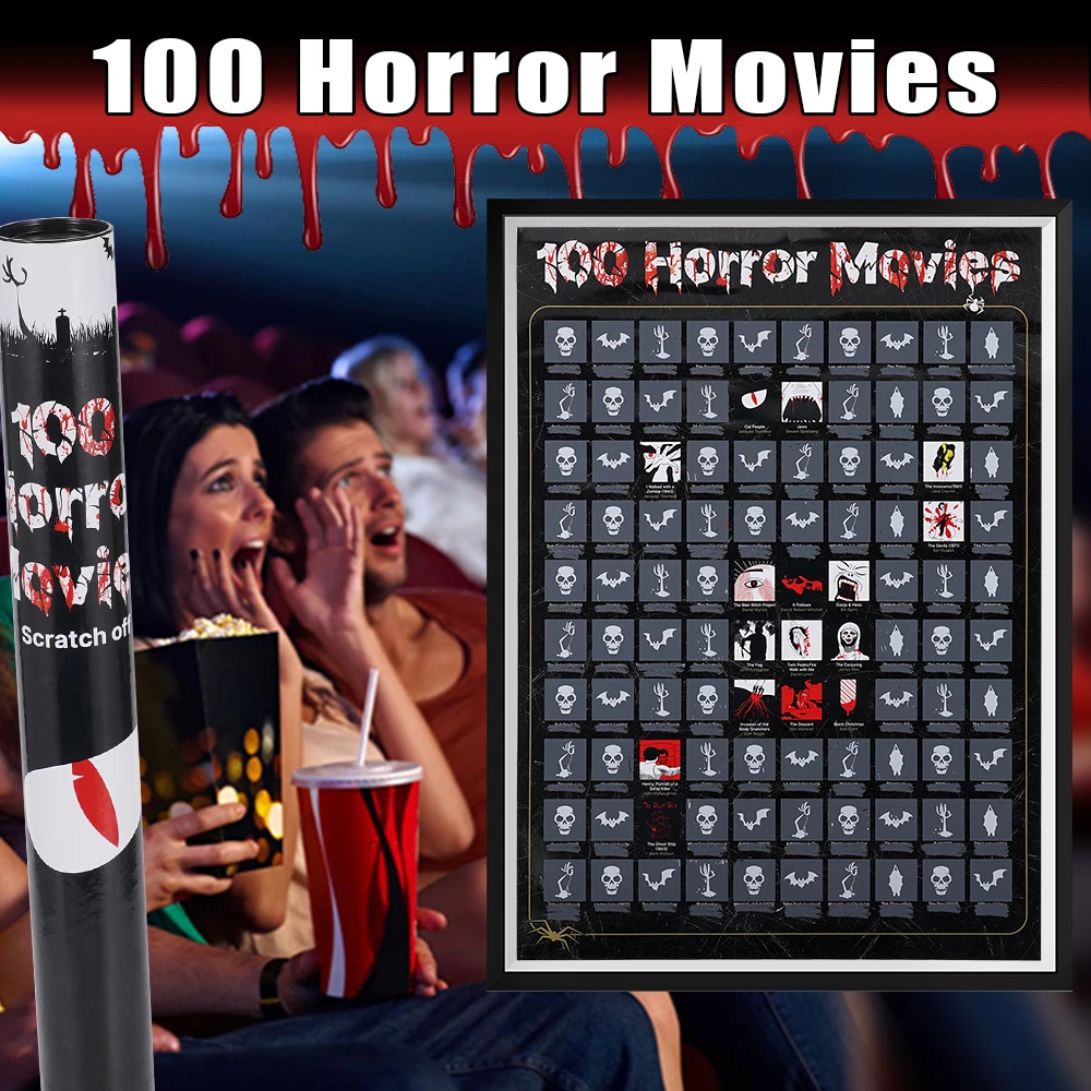 100 فيلم رعب خدش ملصق أعلى الأفلام في كل الأوقات قائمة دلو هالوين الجدار الديكور أفضل الأفلام لمحبي الأفلام #2
