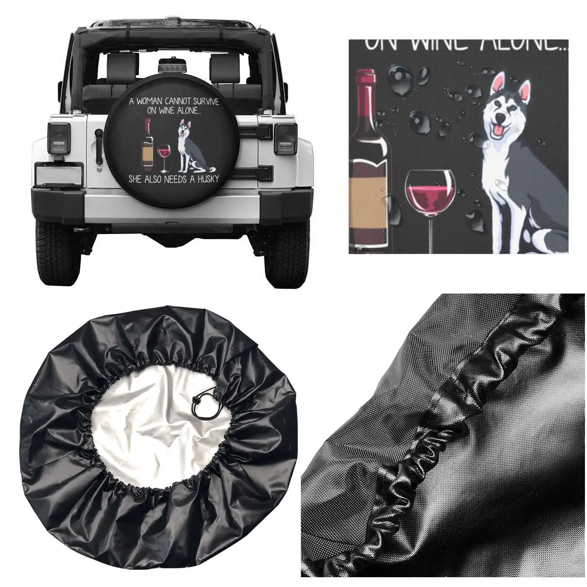 Husky And Wine Funny Dog Spare Tire Cover for Jeep Honda Custom Animal Puppy Dust-Proof Car Wheel Covers 14\