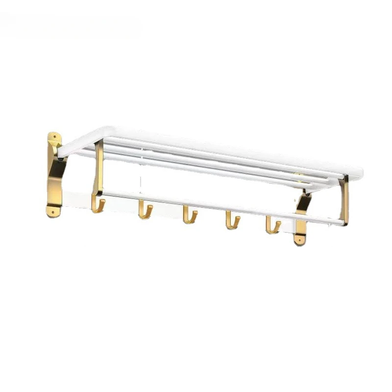 T1 wall mounted shower hook, bath hook, white and gold aluminum storage shelf, accessories