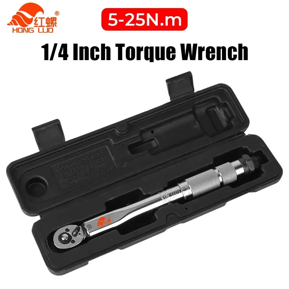 5-25N.m Micrometer Car Motorbike Disassembly Tool Professional Adjustable Torque Wrench 1/4'' Drive Spanner Hand Tool 3/8Adapter