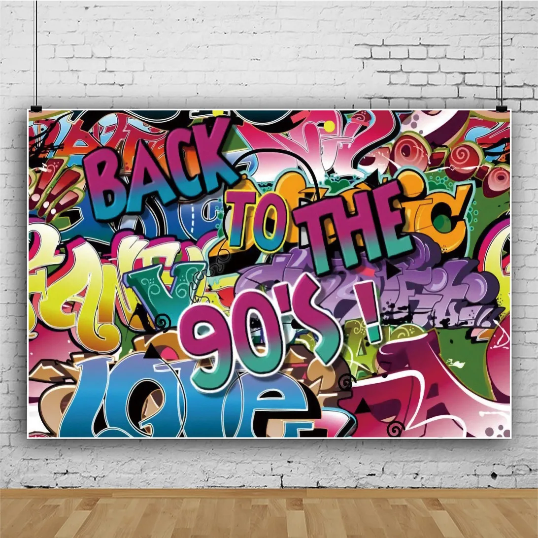 

Retro Back to the 90s Party Backdrop for Decorations Hip hop Graffiti Wall Photography Background Booth Props