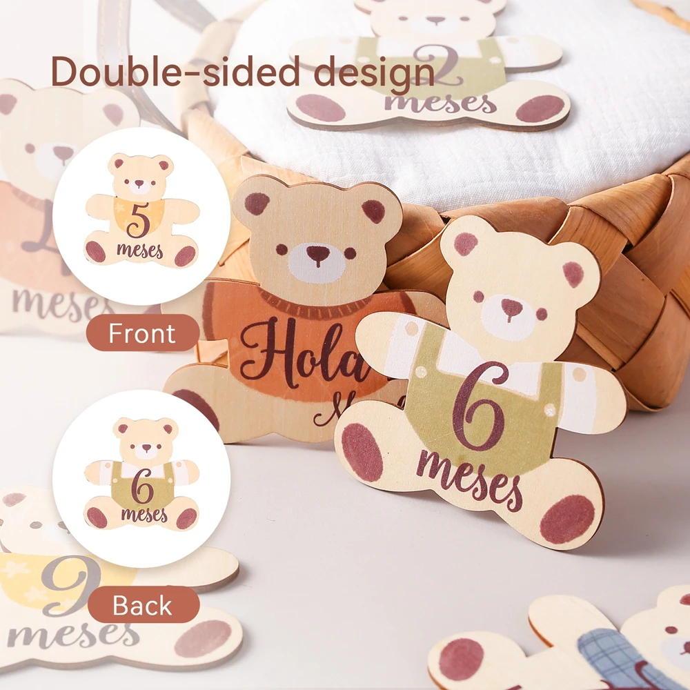 7Pc Baby Milestone Cards Monthly Recording Commemorative Card Double-Sided Growth Tracker Newborn Photography Props Spanish