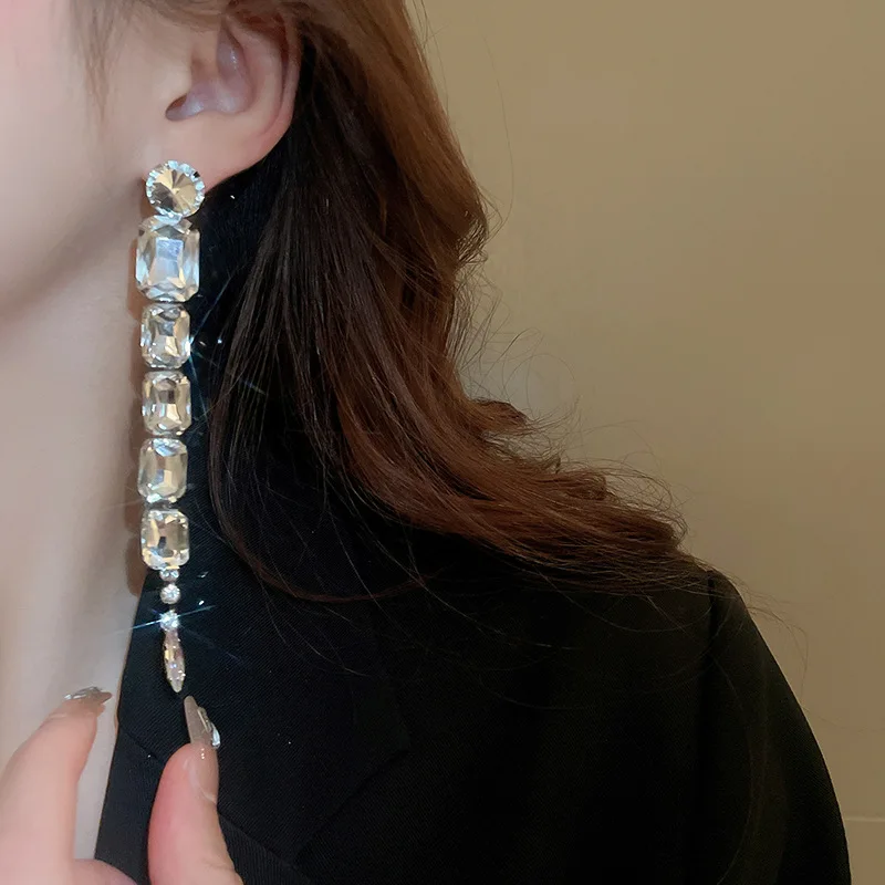 Sparkling Long Earrings Statement Big Shinning Stones Drop Dangle Earrings Statement Wedding Party Jewelry