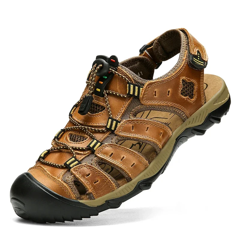 

Summer Mens Sport Sandals Outdoor Hiking Sandals Closed Toe Leather Athletic Comfortable Trail Walking Beach Sandals Water Shoes