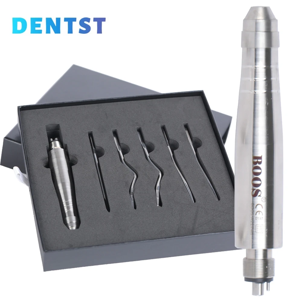 1 Set Dental Tooth Extraction Tool Kit Handpiece 4Hole Forceps Pliers 5 Tips Pneumatic Stright Curved Root Elevator Dentist