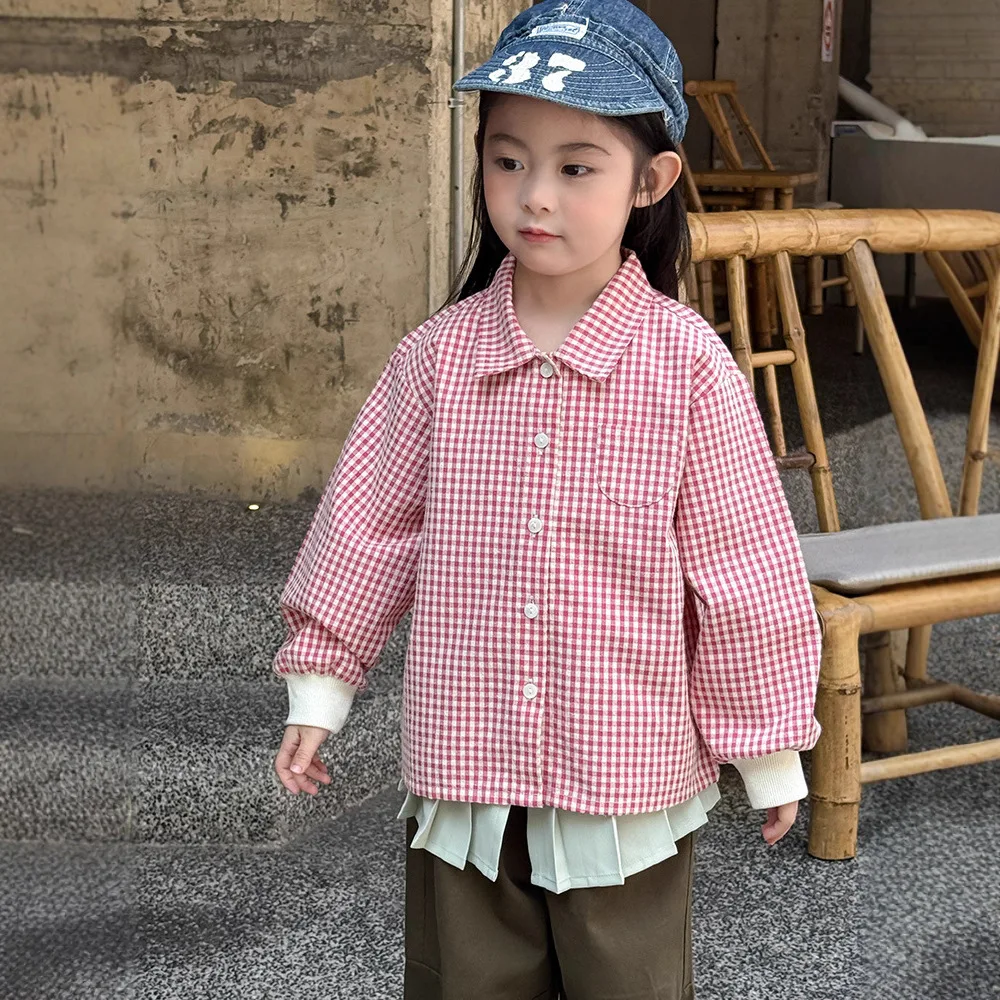 

2025 Autumn New Children Long Sleeve Plaid Shirts Cotton Boys Casual Lapel Shirts Baby Girls Vintage Cardigan Coat Kids Clothes