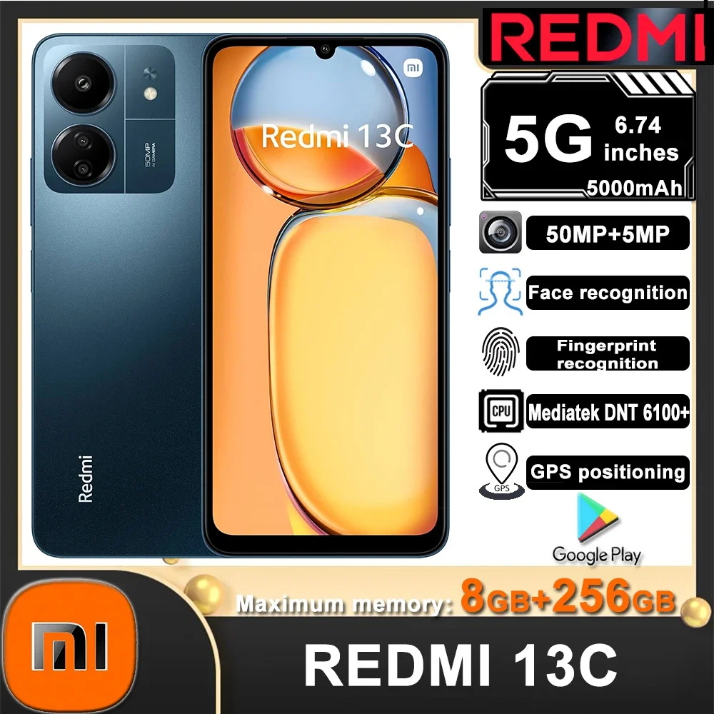 Teléfono Inteligente Original Redmi 13C 5G 8GB+256GB 5000mAh Dimensity 6100+ Pantalla Ultra Grande de 6.74 Pulgadas Cámara IA de 50MP+5MP Batería de 18W