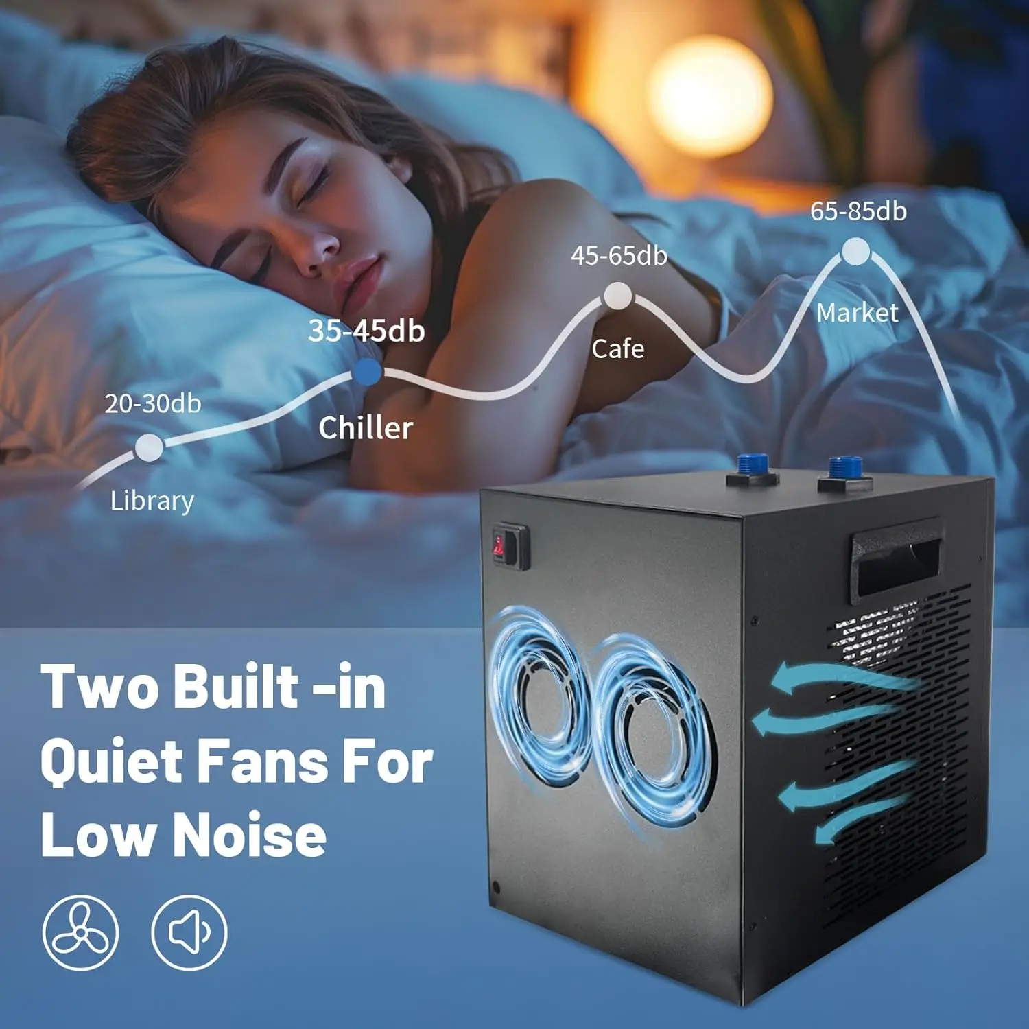 مبرد حوض السمك 79 جالون 1/3 حصان - مبرد مياه لخزان الأسماك موفر للطاقة لخزانات Axolotl والمياه العذبة والمياه المالحة، هادئ ود