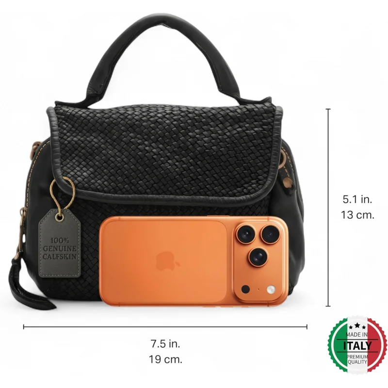 Top Handle Genuine Small Crossbody Bag for Women - Handcrafted Calfskin Italian Leather Purses