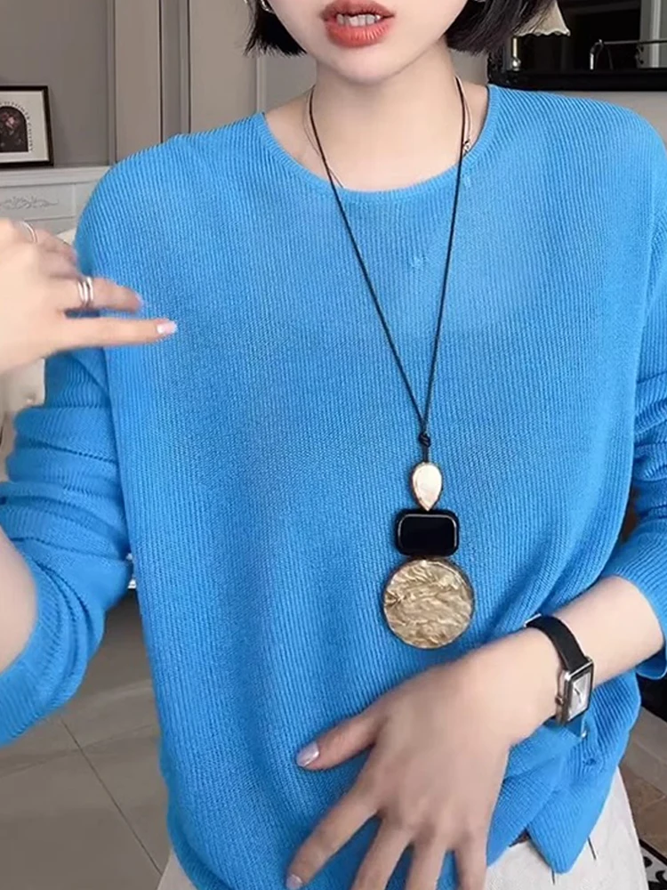 Vestibilità ampia rotonda Ne Long Sve Maglieria Lazy Sle Faion da donna Inizio autunno Top in puro colore Confortevole e traspirante