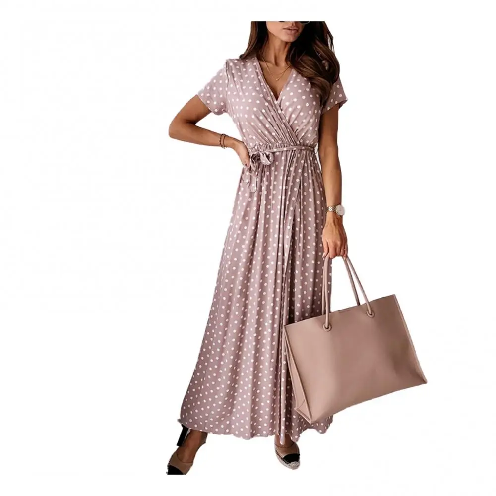 

Ladies Women Dress Women Dress Casual Summer Long Dress 2020 Polka dot Women's V-neck Wrap Dresses For Front Split female Office