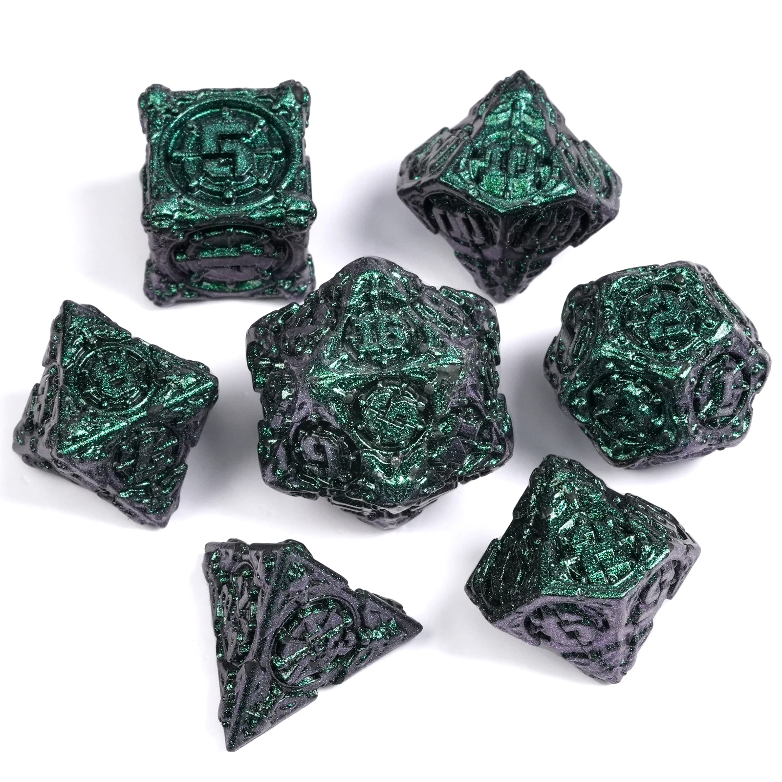 

Dark Green 7pcs DND Metal Dice Set Multi-sided Polyhedral Dice for D&D Game COC Role Playing Board Table Game Math Tabletop RPG