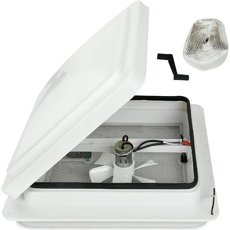 

14 RV Roof Vent for Camper Trailer Universal White Lid with 12V RV Vent Fan 6 Blades White Inner Lid for Garnish Ring