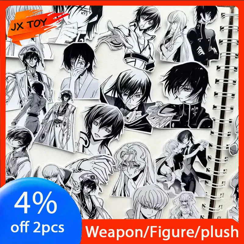 JX TOY 40pcs Code Geass Stickers Black and White Style Lelouch Lamperouge Figure Notebook Accessories C.C. Stickers Anime Toys