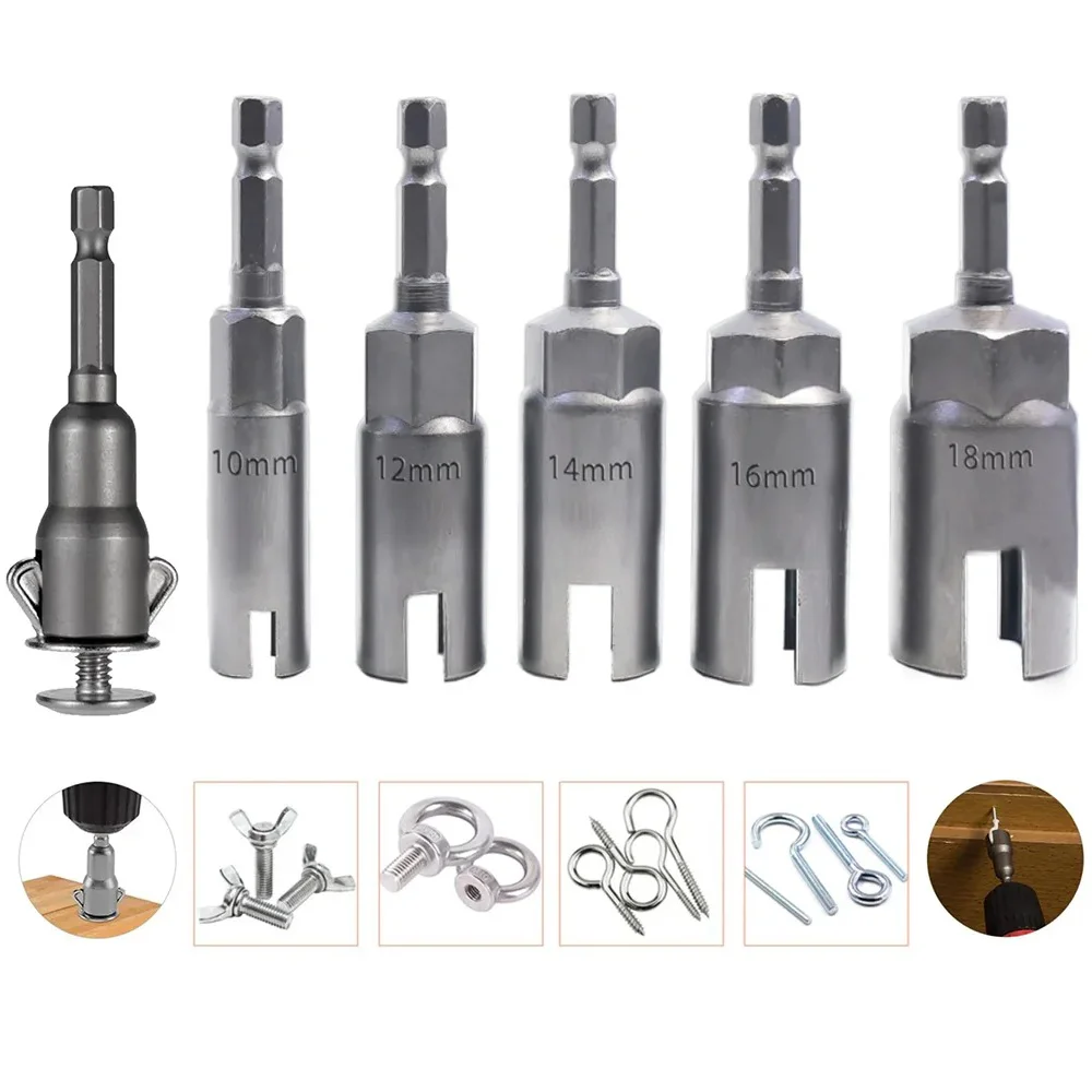 

5PCS 80mm 1/4” Hex Shank Wing Nut Driver Set Slot Wing Nuts Drill Bit Socket Wrenches Powerful Socket Inner Hexagonal Wrench
