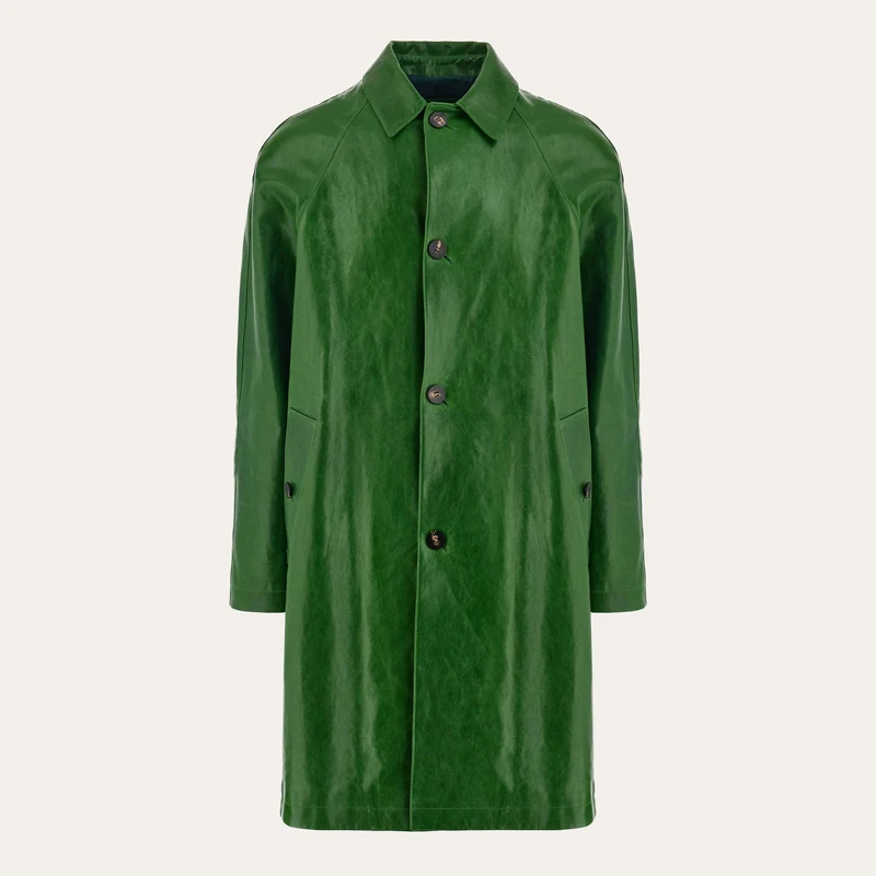 High quality sheepskin trench coat men classic green single breasted mid length British fashion custom windbreaker coat for men