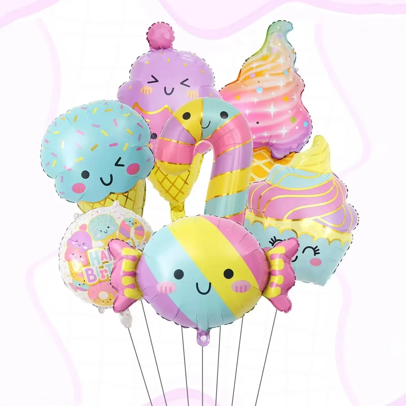 7-teiliges Ballon-Set mit Süßigkeiten- und Eiscreme-Motiv, rosa Ballons, Dekoration für Party, Geburtstag, Prinzessinnen-Dekoration – Detail 1