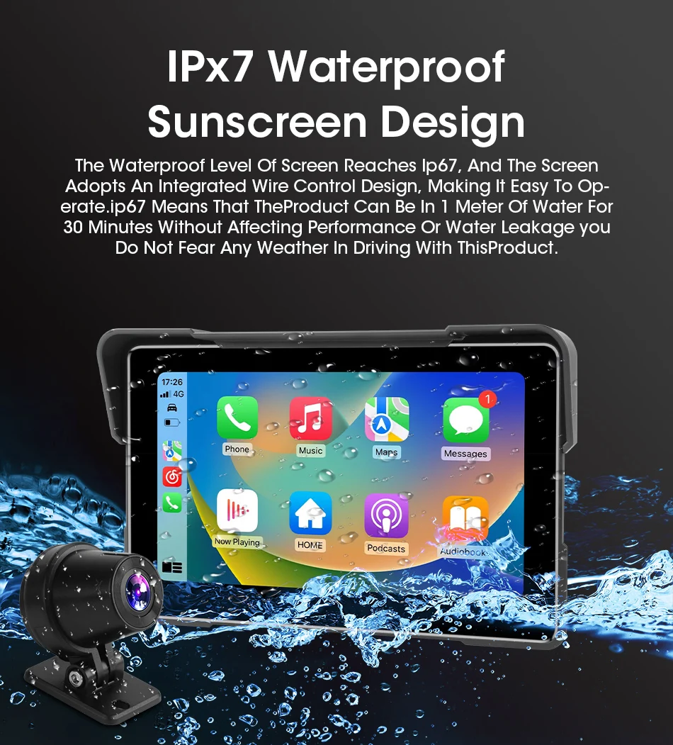Tragbare 7 "IPX7 Wasserdichte Motorrad Navigation GPS DVR Android Auto Carplay Bildschirm für Moto Kameras Video Recorder BT Monitor – Detail 12