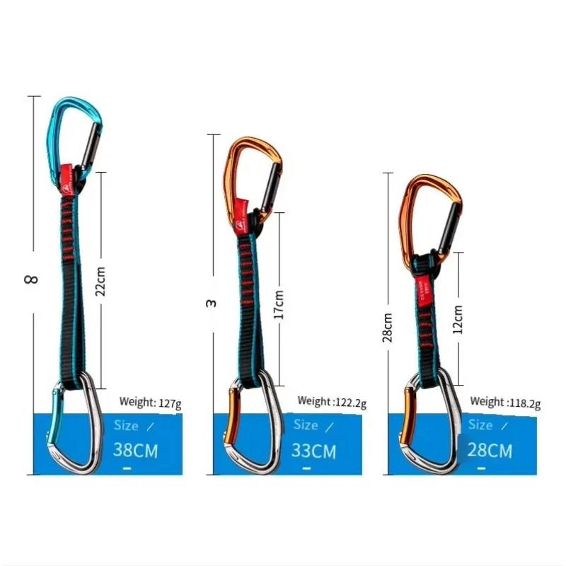 Outdoor Climbing Protection Flat Strap Main Lock Safety Sling Strap Group Rock Climbing Quick Hanging 2 Carabiners