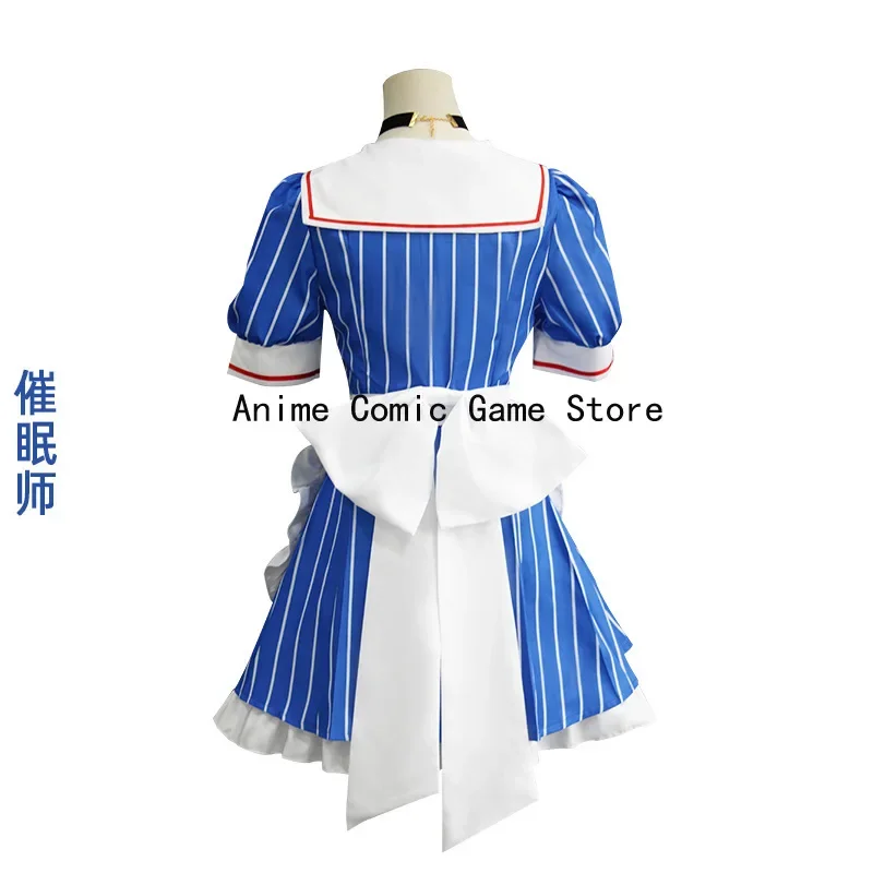 In Voorraad S-XL Mikuu Hypnotiseur Cosplay Meid Jurk Pruik Kasane Tetoo Blauw Gestreepte Lolita Jurk Halloween Party Outfits voor Vrouwen