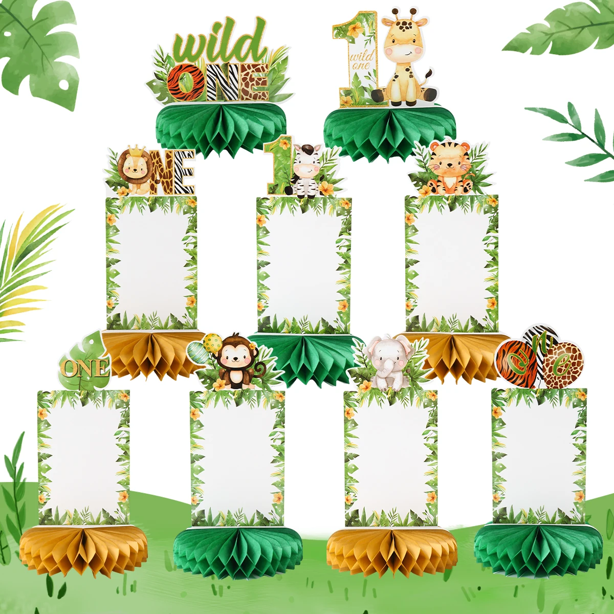 Jungle Animals Birthday Photo Honeycomb Ornaments 1st Birthday Party Decorations Kids Favors Gift Wild One Baby Shower Supplies