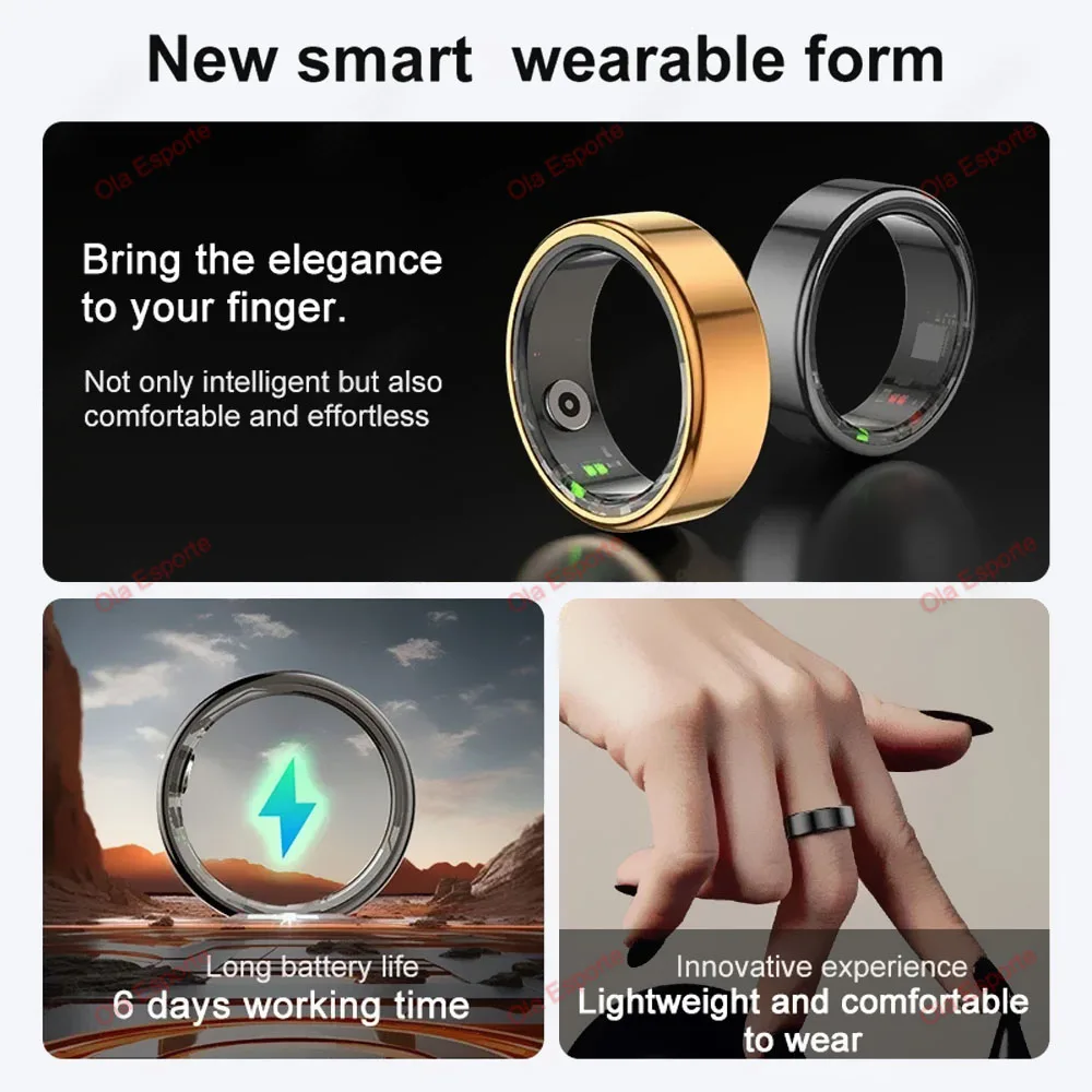 For HUAWEI XIAOMI SAMSUNG Smart Ring Men Titanium Steel Shell Health Monitoring 3ATM Waterproof 100+ Sport Modes Smartring Women