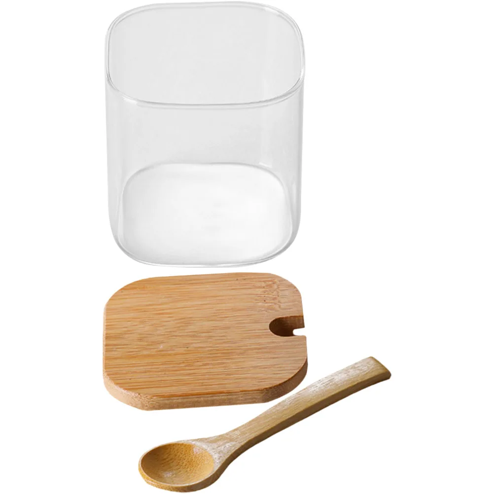 

Glass Seasoning Jar Wood Material Smooth Surface Safe Use Cinnamon Paprika Basil Garlic Cumin Salt Pepper Sugar