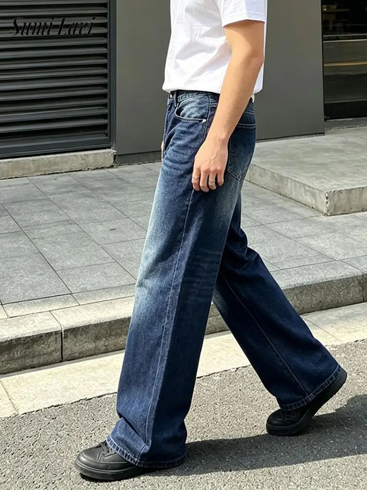 Fashionable Solid Color Loose Trousers Mens Daily Leisure Denim Pants Men Streetwear Fall Vintage Washed Straight Jeans Men