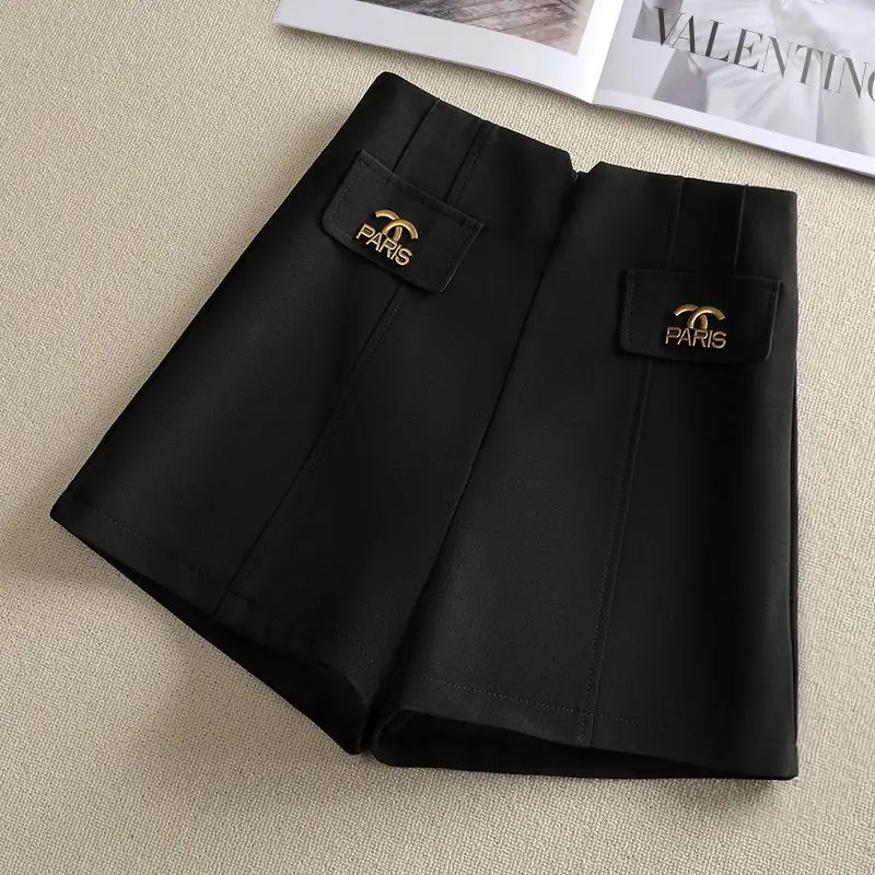 

Black Suit Shorts Women's Spring and Autumn 2024 New High Waist A- line Wide Leg Autumn Loose Slimming outside Wear Casual Pants