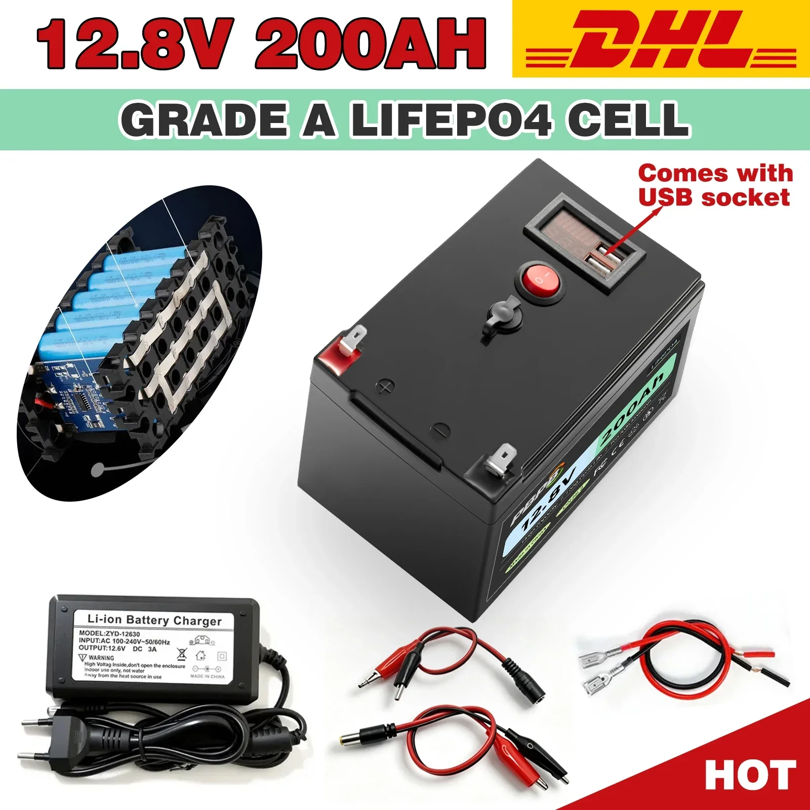 New 12.8V 160Ah 180Ah 200Ah  LiFePO4 Battery  Lithium Iron Phosphate Battery Built-in BMS For Solar Boat No Tax