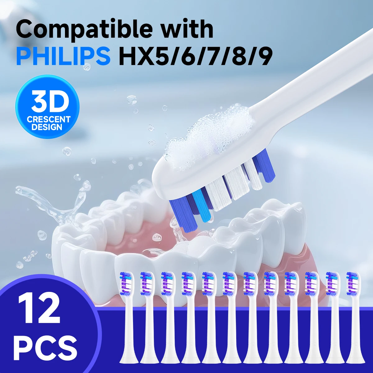 

12 шт./Сменные насадки для зубных щеток, совместимые со сменными насадками для электрических щеток Philips HX 6100 HX6252 HX9334 HX6530