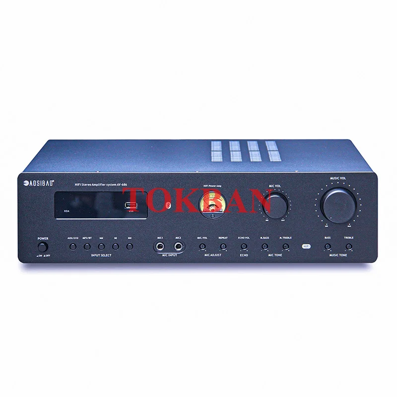 Tokban AV686 Power Amplifier 150w*2 Karaoke Fiber Optic Coaxial Bluetooth 5.0 USB Vu Meter AV Amp HIFI Amplifier Audio