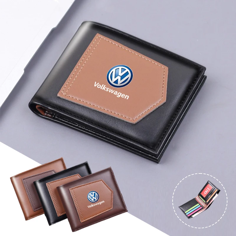 Vintage Splicing Leather Car Logo Wallet Bank Card Coin Purse For VW GTI Polo Golf Passat Tiguan Arteon Touareg Taigo Caddy GTD