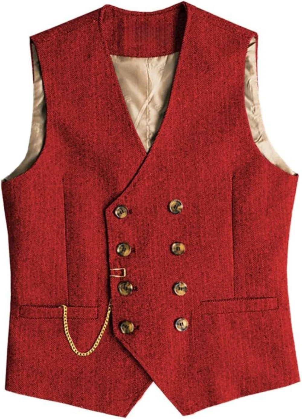 Picture 5: V Neck Men's Vest Herringbone  Double Breasted Slim Fit Men's Waistcoat For Wedding Groomsemen