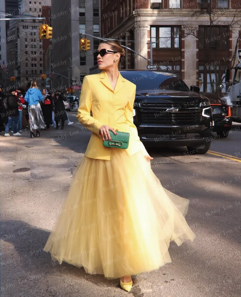 HOBBY  Elastic Waist  Light Yellow Tulle Skirt Ankle Length Long Women Clothing Free Shipping Women Clothing Ever Pretty