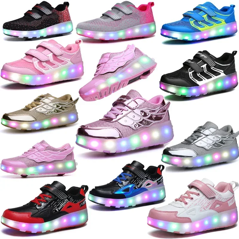 

28-42 NEW Children Junior Roller Skate Shoes Kids Sneakers with Four 2023 Boys Girls Wheels Shoes Adult Casual Boys Shoes