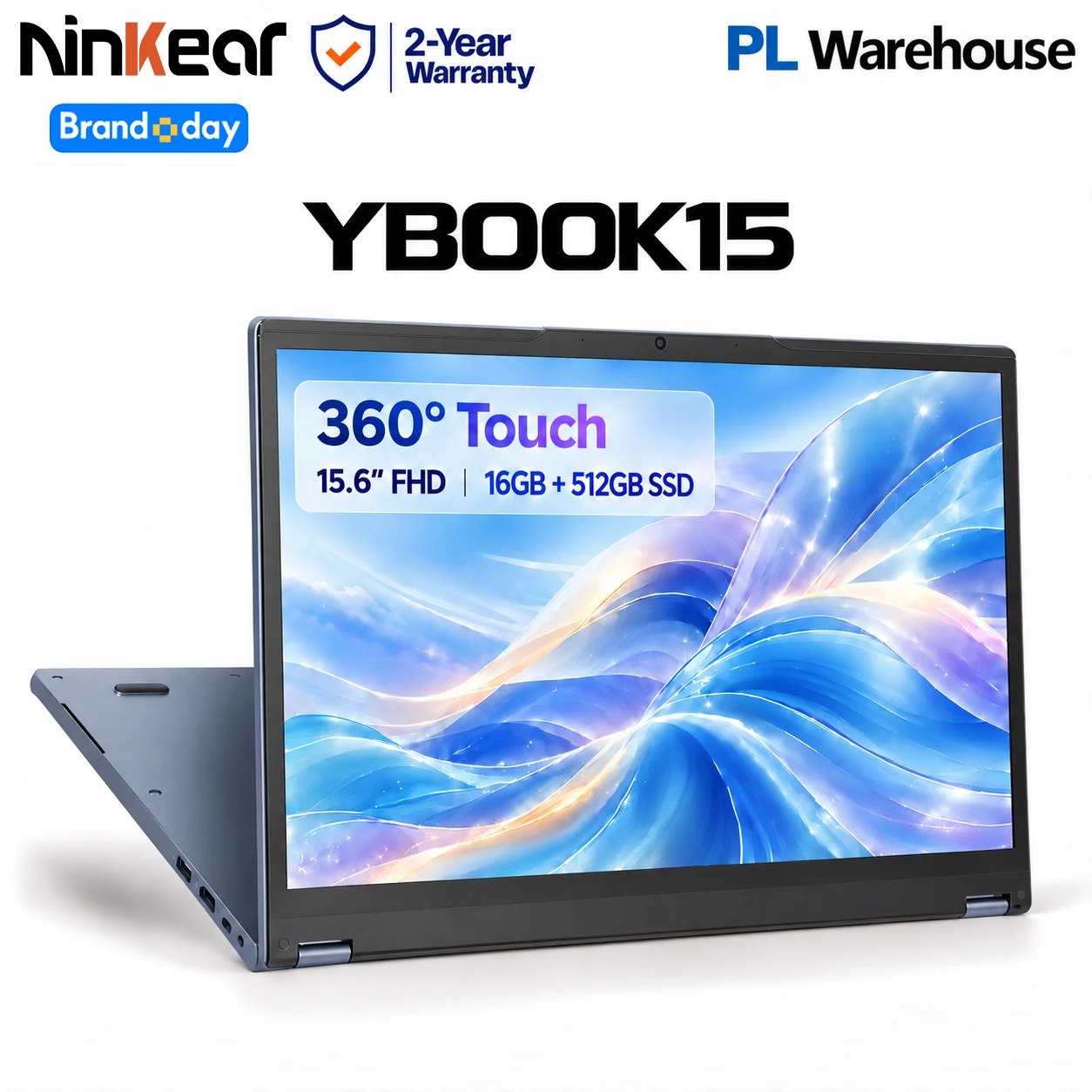Ninkear YBook 15 Laptop 2 in 1 AMD Ryzen 3 3250U 15.6 Zoll Full HD Display 16GB RAM 512GB SSD 2 in 1 Convertible Notebook Windows 11 360° Touchscreen USB-C PD 65W Schnellladen für Büro Studium